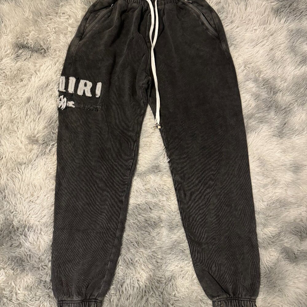 Amiri Gray Ripped Logo Sweatpants Men’s Size Large